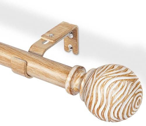 DEFYNEE Barra de cortina de 76 a 198 cm, barra extensible de 25 mm de diámetro, metal con aspecto de madera, montaje en pared y techo, para salón, dormitorio y terraza, marrón claro