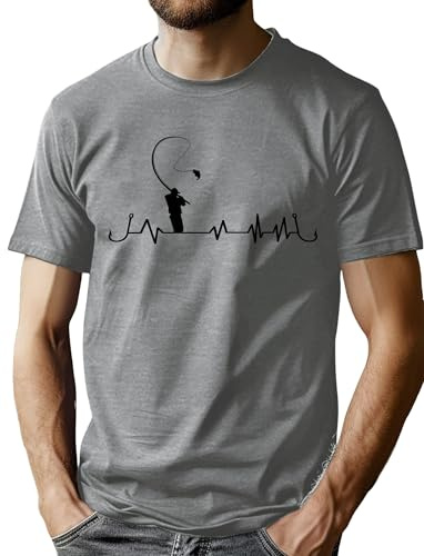 VVNTY T-shirt de pêche à manches courtes pour homme avec battement de cœur