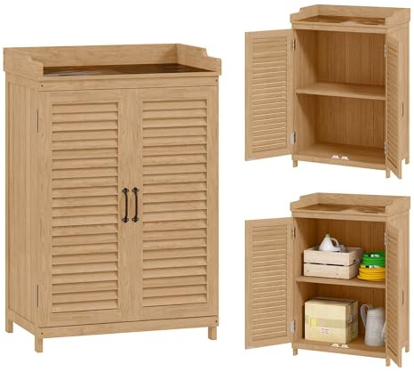 Outsunny Armario de jardín de Madera de Abeto con encimera galvanizada, caseta para Herramientas de jardín con Dos Puertas de persiana y Estante Interior, para Patio o terraza, 65,5 x 40 x 98,5 cm,