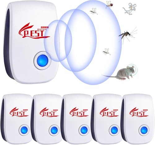 Repelente Ultrasónico de Plagas, 6 Pack Electrónico Repelente Mosquitos Control de Plagas, Repelente Ultrasónico Mosquitos para Interiores, Moscas, Ratones, Cucarachas, Arañas, Roedores