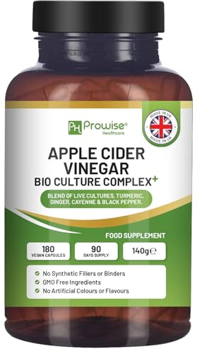 Apple Cider Vinegar Capsules Bio Cultures Complex 1300mg - 180 Capsules I Made in UK by Prowise Healthcare