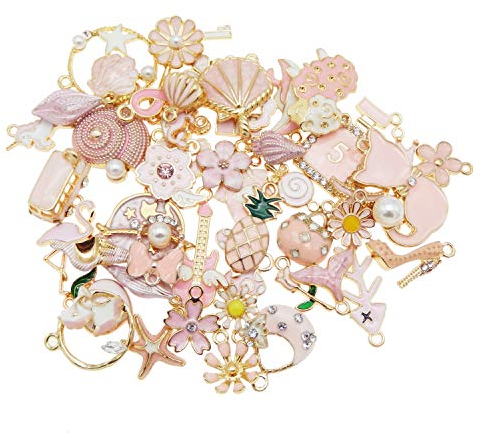 Julie Wang 30 Stück Emaille Rosa Charmes Zufällige Mischobst Tierblumen Legierung Anhänger Halskette Ohrringe Schmuckherstellung Zubehör