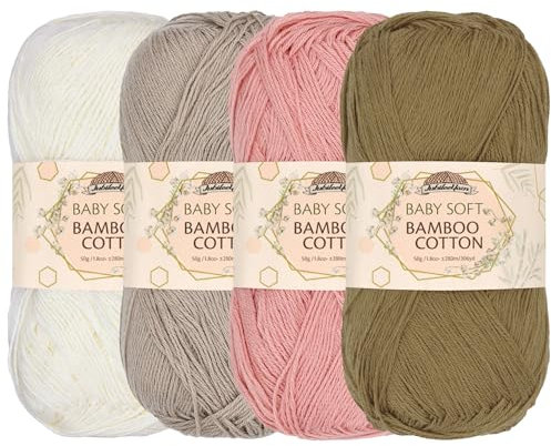 JubileeYarn Baby Soft Bamboo Cotton Yarn - 50g/Skein - Shades of Neutral Tones - 4 Skeins