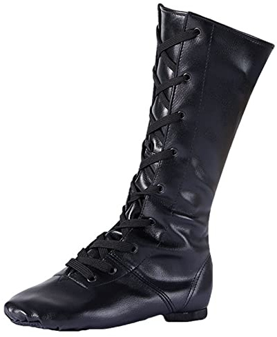 Jazz Dance Stiefel High Top Leder Modern Dance Schuhe Split Sole Lace-Up Buffer Für Kinder Erwachsene Frauen,Schwarz,39 EU