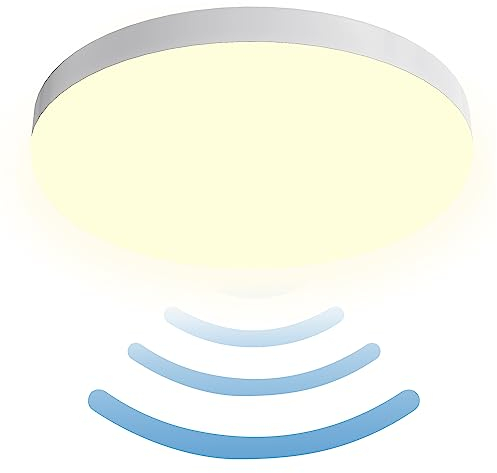 SHYOSUCCE Lámpara de techo led, sensor de movimiento incorporado, ip65 20w, para escalera, balcón, trastero, pasillo sótano, garaje, cocina de baño (circular)