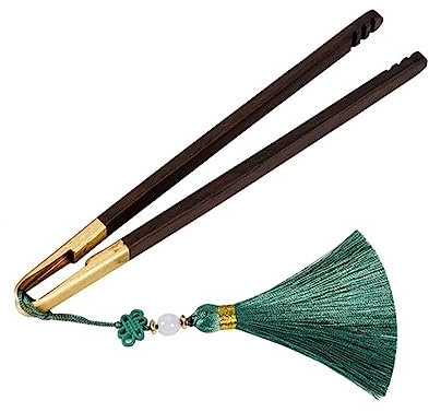 Pince à tasses à thé Pinces à thé en bois massif pinces à feuilles de thé Kung Fu Teaware outils de fabrication de thé pinces à tasse à thé (Color : Schwarz, Size : 17.5cm)