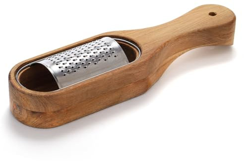 ZENFUN Grattugia per formaggio, in acciaio inox con manico in legno, contenitore in legno di acacia, grattugia da cucina portatile per formaggio, limone e cioccolato, strumento per formaggio