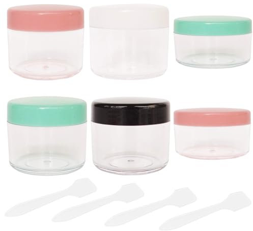 6 barattoli vuoti in plastica per cosmetici, 10 ml e 20 ml, contenitori da viaggio trasparenti con coperchio, spatole per crema e trucco