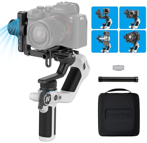 Feiyu SCORP Mini 2 Kit - AI-Tracking Stabilisator für spiegellose Kameras/Action Kamera/iPhone&Samsung, Handheld 3-Achsen-Gimbal mit Tragetasche & Selfie Licht & Verlängerungsstange