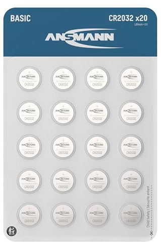ANSMANN Basic 20 x CR2032 Lithium-Knopfzellen, 3 V, hochwertige Qualität, ideal für Küchenwaagen, Autoschlüssel, Messgeräte, Fernbedienungen usw.