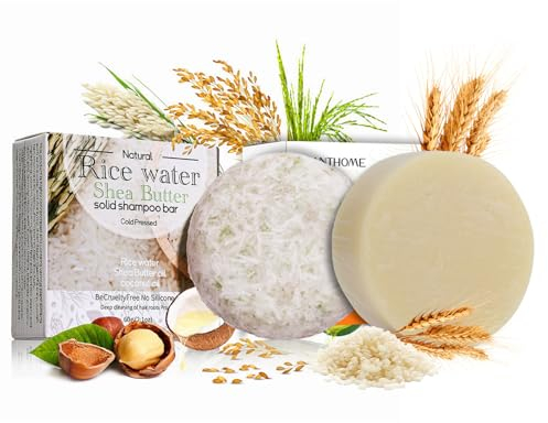 Shefave Reiswasser Shampoo und Conditioner Seife Set, Anti-Haarausfall Reis Shampoo Bar, 2PCS Haarseife Fester Conditioner Set, Rice Water Shampoo für Haarwachstum, Nährend, Stärkend