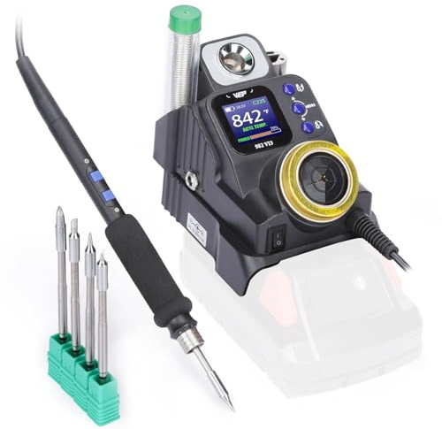 WEP 982-VI 3 Cordless Soldering Station for Milwaukee 20V Battery Soldering Iron Kit with Integrated Holder, Tips Cleaner, °C-°F Conversion, Sleep Mode, 5 C235 Compatible Tips, 0.8mm Solder Wire
