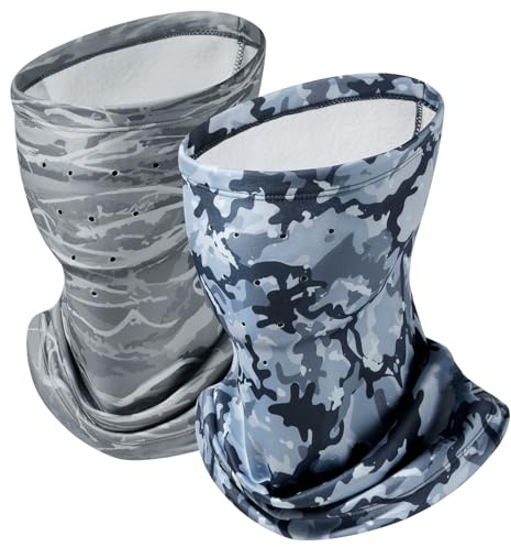 Bassdash Unisex 2-pack fleece halsvärmare damask med andningshål vindbeständig ansiktsmask för vinter jakt fiske, Blå Camo, Grå Camo, one size
