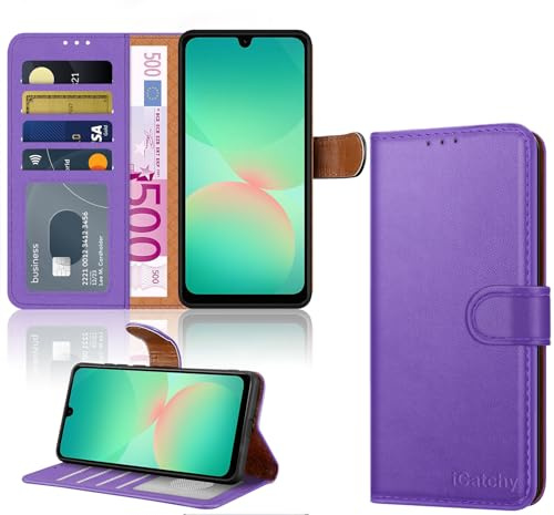 iCatchy for Samsung Galaxy A26 Case Leather Wallet Flip Book Cover with 4 Card Slots, Magnetic Closure, Kickstand Shockproof Protection Compatible with Samsung A26 (Lilac)
