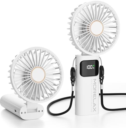 Handventilator, Tragbarer Mini Ventilator, 5200mAh Wiederaufladbar, Kleiner Taschenventilator Mit 6 Geschwindigkeitsstufen, 180° Faltbarer USB-Ventilator für Zuhause, Büro, Schule, Outdoor, Weiß