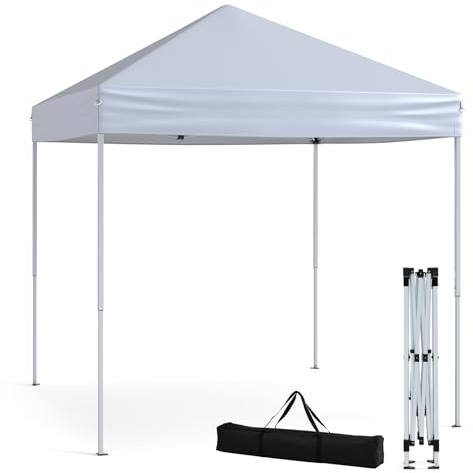 HOMASIS Gazebo Pieghevole Impermeabile 2 x 2 M, Gazebo Esterno Resistente con 4 Corde Antivento e 8 Picchetti, Tenda Pop Up Regolabile in Altezza e Borsa per il Trasporto per Campeggio (Bianco)