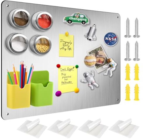 Tutamaz Tableau magnétique A3, 42 x 30 cm, autocollant - Tableau blanc magnétique en acier inoxydable - Résistant aux rayures et sans cadre - Pour cuisine, bureau, réfrigérateur - Argenté