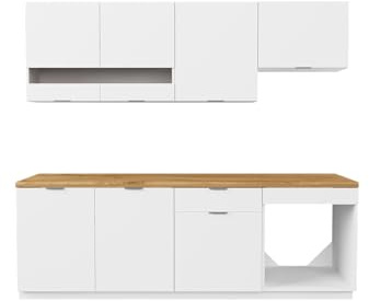 Vente-unique - Cuisine compléte - avec Plan de Travail 200 cm - Blanc et Naturel - CARMEO