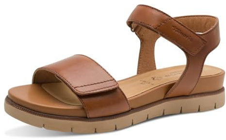 Tamaris dam Comfort Damen Wedge/Plat Sand multijusterbar sandal, Cognac Nap Uni, 6 UK