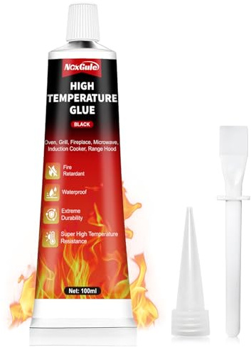 NoxGule Silicone Alte Temperature, Colla Alte Temperature, Sigillante Alte Temperature, Calore Fino 1000 Gradi, per Porta Forno, Stufe, Camino, Vetro, Microonde, Griglie, Cappa Aspirante,100ml
