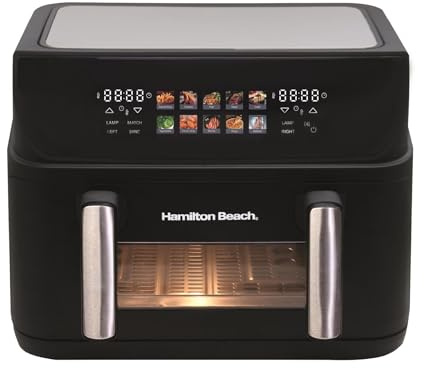 Hamilton Beach Air Fryer, 10L, FlexiZone, Dual Zone with Removable Drawer Insert, 10 Presets, Sync Cook & Finish, Vortex Technology, Dishwasher Safe Parts, LCD Touchscreen, Non-Stick, Black - HB983AP