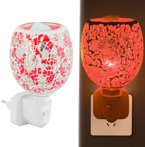 Elektrische Duftlampe Steckdose, Glass Duftlampe, Steckdosen Lampe, Raumduft Elektrisch Wax Melt Burner Für Duftkerze, ätherische, öle Raumduft Wohnzimmer (Rot)