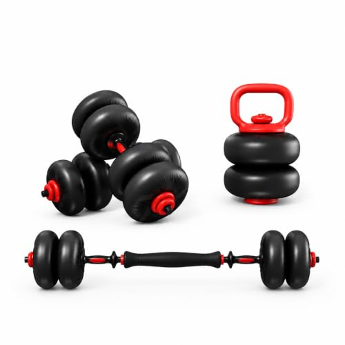 Justerbara hantlar 20 kg, 25 kg hantlar set med kontakt, 4-i-1 Dumbbellset för hemmagym, kan användas som skivstång, kedjelebell, push-up-handtag, hantelskivor