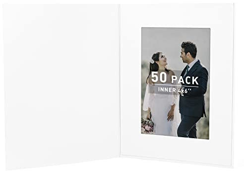 Golden State Art, Pack of 50, 4x6 Photo Folders, Cardboard Picture Frame, Paper Frame Cards, Greetings/Invitation Special Events: Graduation, Christmas, Wedding (White)