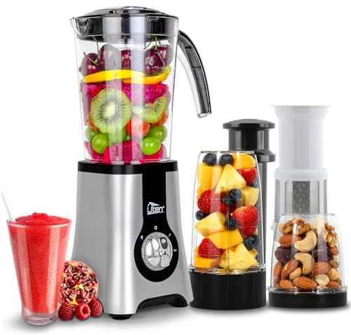 Jug Blenders, Uten Smoothie Blender 1.25L, 5-in-1 Multi-Functional Smoothie Maker and Mixer for Juicers Fruit Vegetable 380W Automatic Blender Ice Crusher with 22,000 RPM/Min
