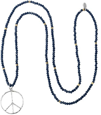 KELITCH Classic Peace Pendant Necklace Love Hippie Frosted Crystal Pärlhalsband