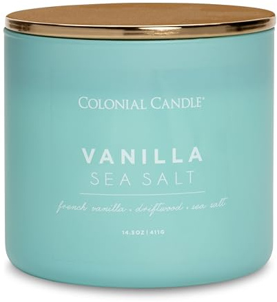 Colonial Candle Vanilla Sea Salt Scented Candle, Pop of Color Collection, 3 Wick, Blue, 14.5 oz - Up to 60 Hours Burn