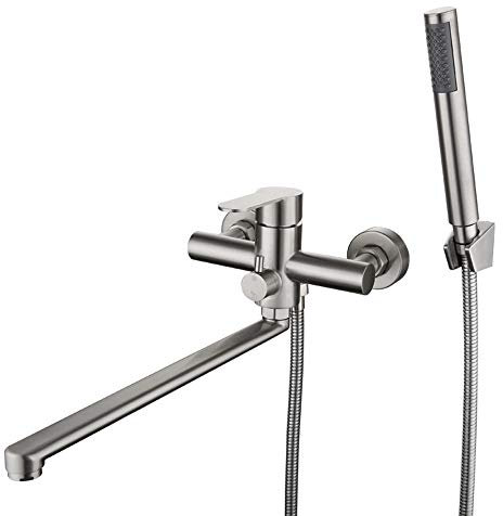 HomeLava Badewannenarmatur mit Handbrause Rund Einhand Wannenbatterie Badarmatur Wannenarmatur Edelstahl gebürstet mit Brausegarnitur Duscharmatur Armatur Badezimmer für Dusche Badewanne Waschbecken