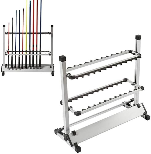 Ejoyous Rutenständer Angelrutenhalter für 24 Angelruten Titanlegierung Angelruten Stehen Rutenhalter Halterung Rutenauflagen mit Gummi-Netz für zu Hause und im Geschäft 72 x 32,7 x 72,1 cm