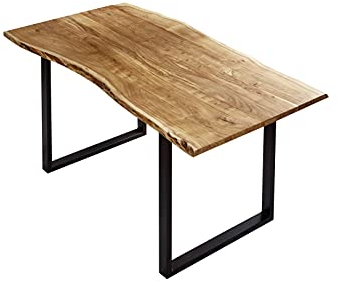 SAM Esszimmertisch 130x75 cm Billy, echte Baumkante, Esstisch aus Akazienholz massiv + naturfarben, Baumkantentisch mit U-Gestell Schwarz