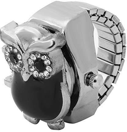 Anello da dito con orologio pieghevole vintage, motivo gufo rotondo, dito al quarzo, per laurea, lega, Carnelian