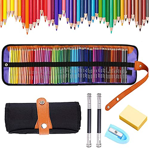 JOYBOY Crayons de Couleur Professionnel,72 pièces Crayons de Couleur Aquarellable,avec gomme,2 rallonge de crayon,Taille-Crayon et une Trousse en Toile Pliable,Ideal pour Enfants, Adultes
