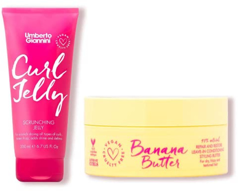 Umberto Giannini Curl Jelly Scrunching Jelly Frizz Solution Gel for Curly or Wavy Hair & Coily Banana Butter Repair + Restore Leave-in Conditioner - Vegan & Cruelty Free Curly Styling Kit
