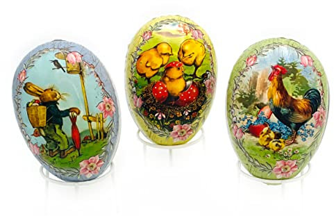 Nestler Huevos de Pascua para rellenar, diseño de la felicidad de Pascua, conejo, polluelo, gallo, huevos hechos a mano de cartón, regalo de Pascua cariñoso (18 cm)