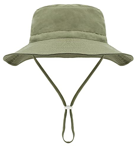 Malaxlx Unisexe Bob Bébé Chapeau de Soleil Vert Armée Chapeau de Pêcheur Enfant Chapeaux de Seau Large Bord Chapeau de Plage Visière pour 2-6 Ans Fille Garçon