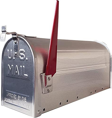 Mondo Viro Boîte aux lettres en aluminium de style américain avec ouverture à rabat et poteau pour soutien cm 17 x 152 h (Argent)