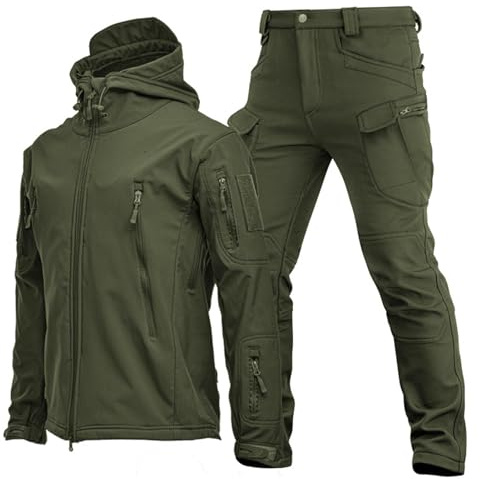 Kamouflage MilitäR Uniform DräKt, MilitäRa Softshell DräKter, Taktisk Jacka Och Byxa FöR MäN, VattentäTa ArméStridsdräKter, Camo Uniform, MilitäR KläDdräKt,Green,L