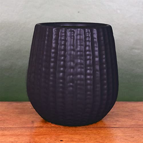 Leaf Indoor Cachepot Planters, Black Ceramic Vase, 16cm