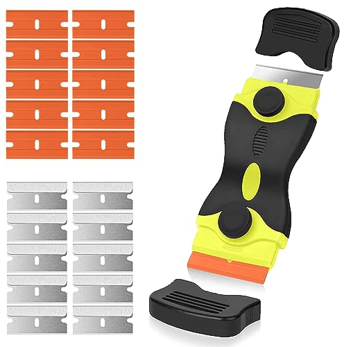 Flintronic Rascador, Rasqueta para Vitrocerámica Multiusos, Incluye 20 Cuchillas de Repuesto para Rascar Etiquetas, Adhesivos, Calcomanías, Sellos o Pintura en Vidrio.