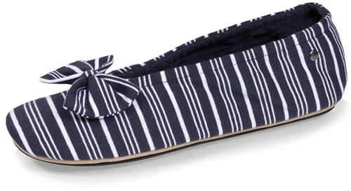 Isotoner Pantofole pantofole Ballerine donna grande fiocco e suola gomma, Strisce marine, 41 EU