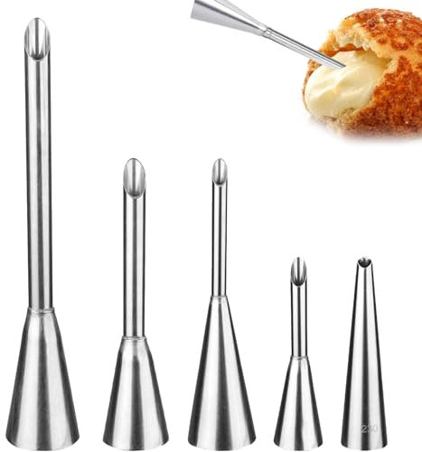 WUSANNA 5 siringhe per marmellate, siringhe per marmellate, siringhe per frittelle di Berlino, in acciaio inox, per riempire marmellate, pasta sfoglia, ciambelle, pane, pasta sfoglia