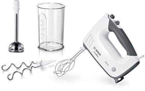 Bosch Handrührer ErgoMixx, MFQ37470, 750 W, Mixfuss, Edelstahl Rührwerkzeuge, 5 Stufen plus Turbotaste, weiss/grau