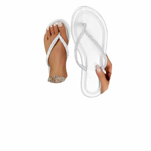 EGSDMNVSQ Tongs Femme Sandales Séparateur D'orteils Paillettes Strass Sandales Pantoufles Plage Extérieur Chaussures D'été élégant Confortable