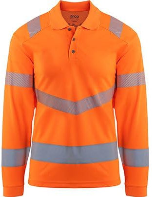 TROJAN Arco Men’s Hi-Vis Long Sleeve Polo Shirt, Orange, Class 3 EN ISO 20471 & RIS-3279-TOM, Recycled Polyester, UPF 40+ UV Protection, Reflective Tape, Size XL Mens Extra Large