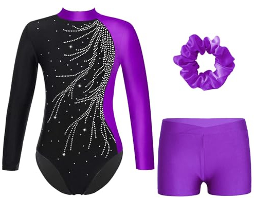 ranrann Gymnastikdräkt för barn, flickor, med shorts, outfit för gym, skridskoåkning, dansdräkt, uppträdanden, 13-14 �r