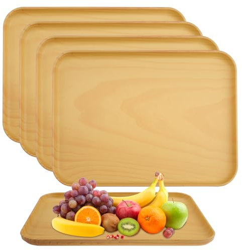 imposyu 5 Piezas Bandejas de Cocina Plastico Reutilizable Bandejas Plastico Rectangular Bandejas para Servir Comida para Cocina Restaurantes Fiestas Hotel (30,5 × 22cm, Amarillo)